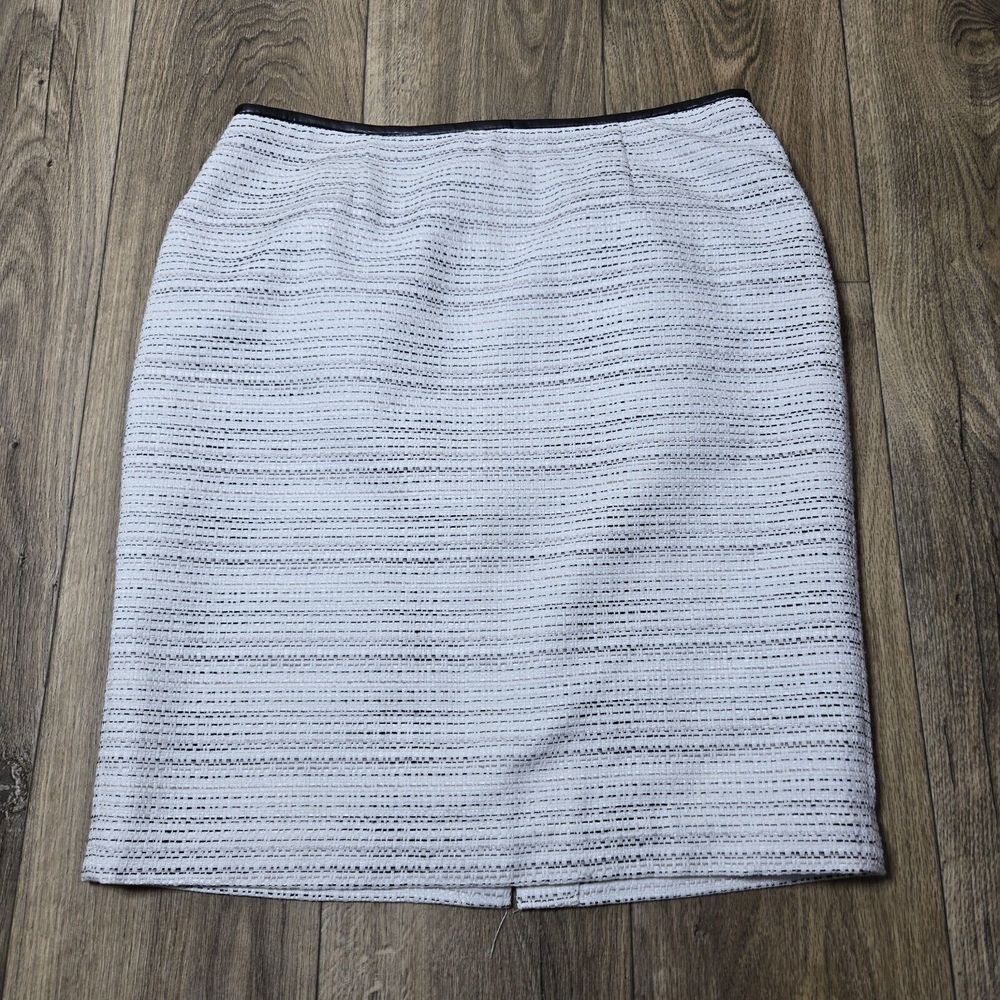 Calvin Klein Jacquard Marbled Pattern Faux Leather Trim Pencil Skirt Size 14 New